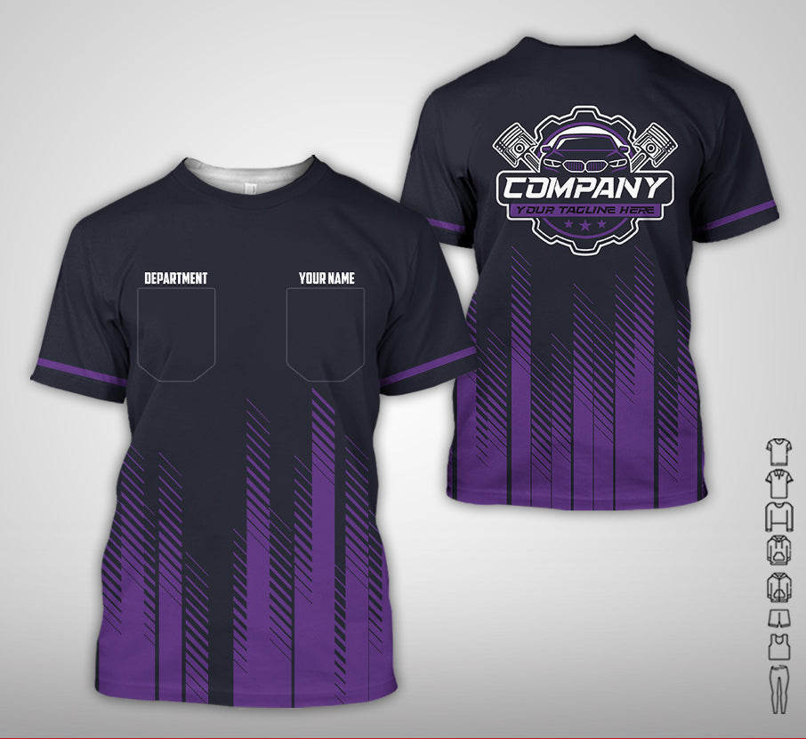 Blisscorners Personalized Mechanic Shirt in Purple, 3D Printed Pocket Mechanic Shirt, Custom Name Work Shirt for Car Repair Technicians, Great Gift for Men