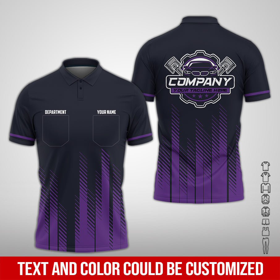 Blisscorners Personalized Mechanic Shirt in Purple, 3D Printed Pocket Mechanic Shirt, Custom Name Work Shirt for Car Repair Technicians, Great Gift for Men