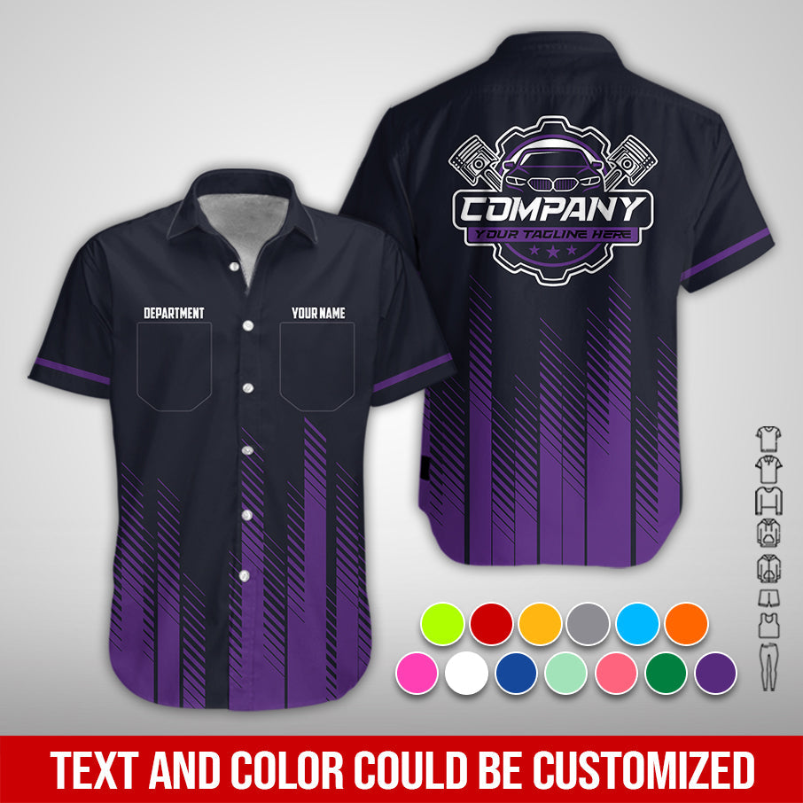 Blisscorners Personalized Mechanic Shirt in Purple, 3D Printed Pocket Mechanic Shirt, Custom Name Work Shirt for Car Repair Technicians, Great Gift for Men