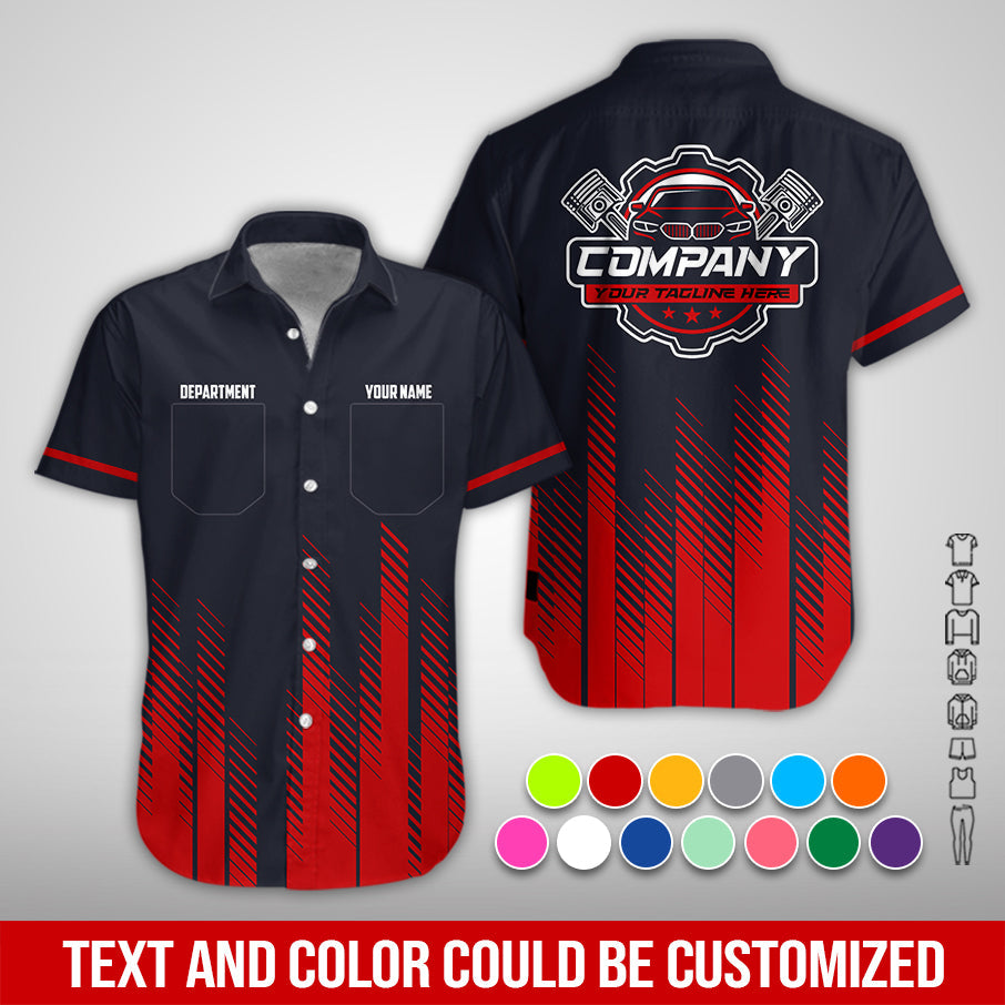 Blisscorners Personalized Mechanic Shirt in Red, 3D Printed Pocket Mechanic Shirt, Custom Name Work Shirt for Car Repair Technicians, Great Gift for Men