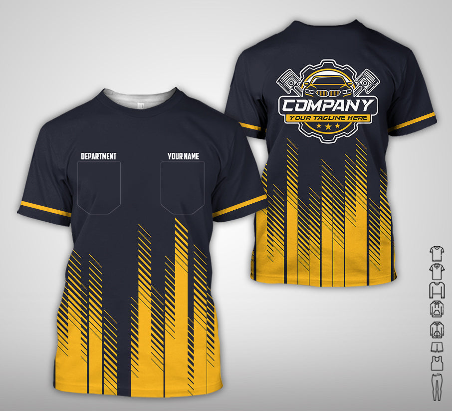 Blisscorners Personalized Mechanic Shirt in Yellow, 3D Printed Pocket Mechanic Shirt, Custom Name Work Shirt for Car Repair Technicians, Great Gift for Men