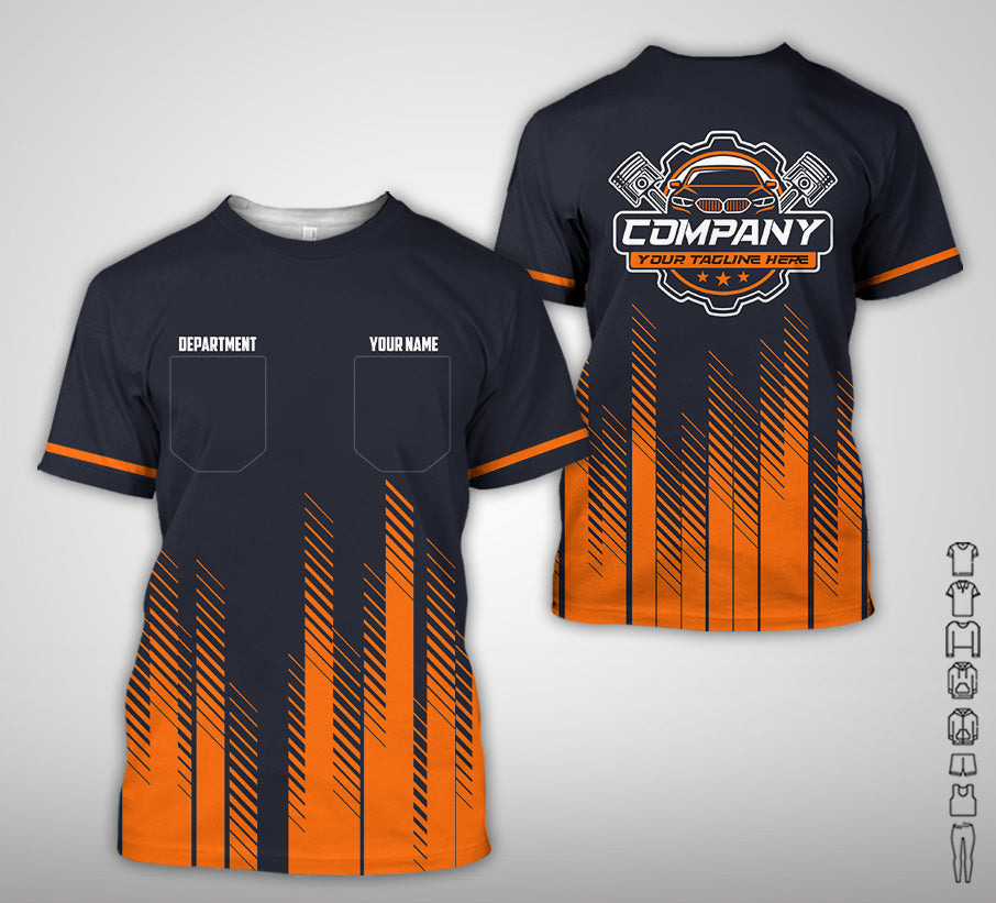 Blisscorners Personalized Mechanic Shirt in Orange, 3D Printed Pocket Mechanic Shirt, Custom Name Work Shirt for Car Repair Technicians, Great Gift for Men