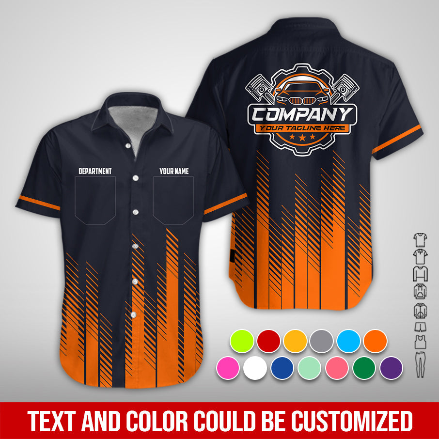 Blisscorners Personalized Mechanic Shirt in Orange, 3D Printed Pocket Mechanic Shirt, Custom Name Work Shirt for Car Repair Technicians, Great Gift for Men