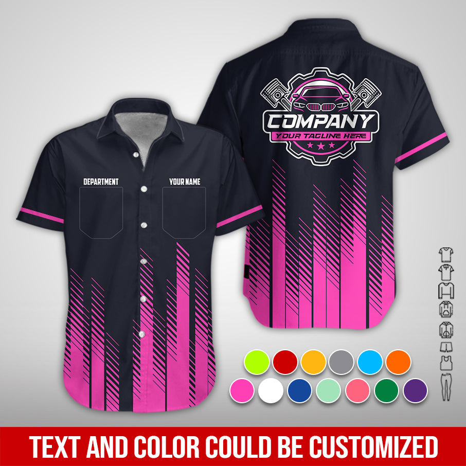 Blisscorners Personalized Mechanic Shirt in Pink, 3D Printed Pocket Mechanic Shirt, Custom Name Work Shirt for Car Repair Technicians, Great Gift for Men