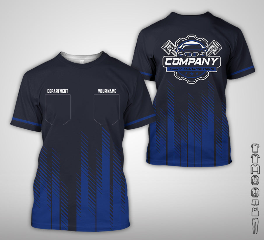 Blisscorners Personalized Mechanic Shirt in Navy, 3D Printed Pocket Mechanic Shirt, Custom Name Work Shirt for Car Repair Technicians, Great Gift for Men