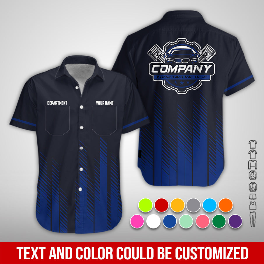 Blisscorners Personalized Mechanic Shirt in Navy, 3D Printed Pocket Mechanic Shirt, Custom Name Work Shirt for Car Repair Technicians, Great Gift for Men