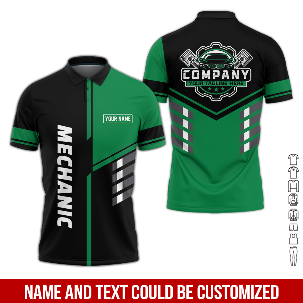Blisscorners Personalized Work Shirt for Mechanics, Green 3D Printed Uniform for Men, Perfect Gift for Car Lovers and Garage Workers