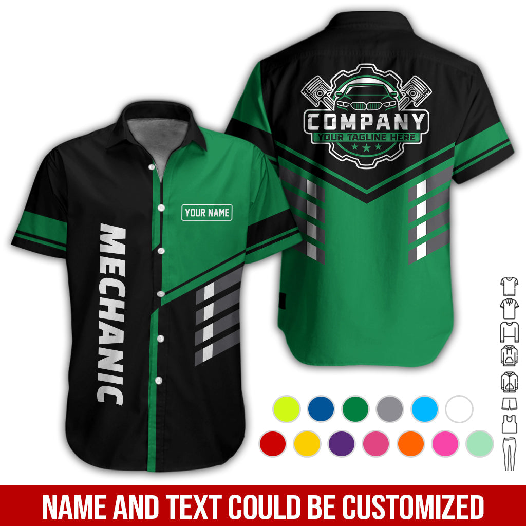 Blisscorners Personalized Work Shirt for Mechanics, Green 3D Printed Uniform for Men, Perfect Gift for Car Lovers and Garage Workers