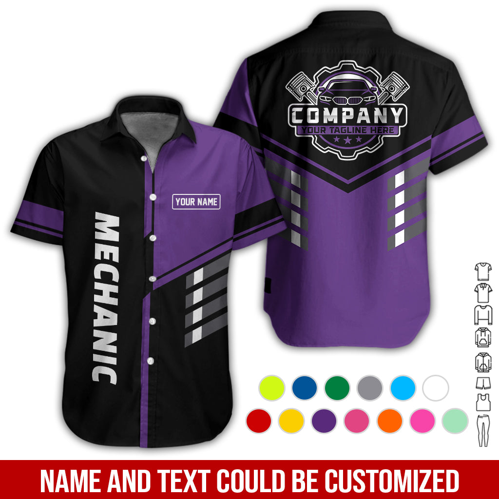 Blisscorners Personalized Work Shirt for Mechanics, Purple 3D Printed Uniform for Men, Perfect Gift for Car Lovers and Garage Workers