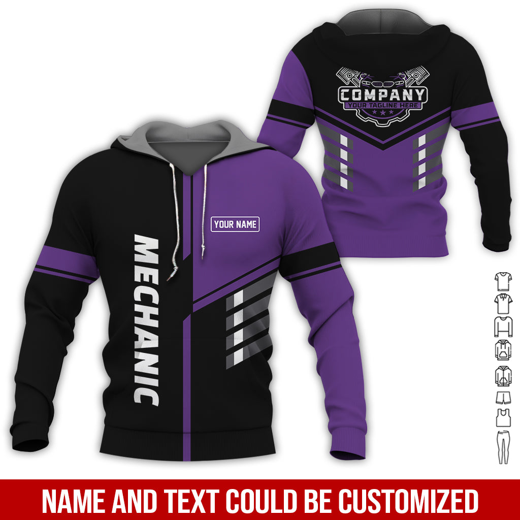Blisscorners Personalized Work Shirt for Mechanics, Purple 3D Printed Uniform for Men, Perfect Gift for Car Lovers and Garage Workers