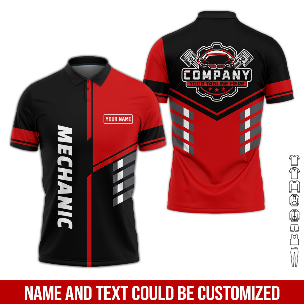 Blisscorners Personalized Work Shirt for Mechanics, Red 3D Printed Uniform for Men, Perfect Gift for Car Lovers and Garage Workers