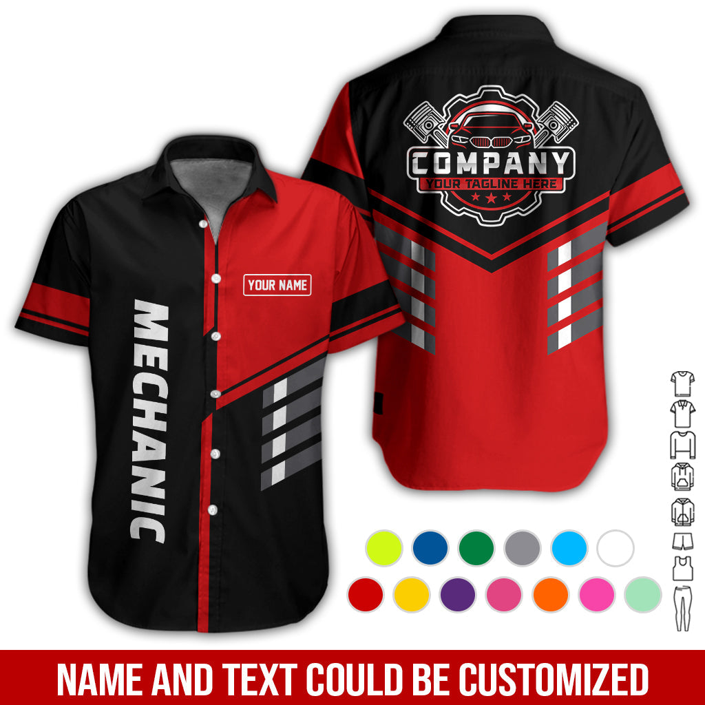 Blisscorners Personalized Work Shirt for Mechanics, Red 3D Printed Uniform for Men, Perfect Gift for Car Lovers and Garage Workers
