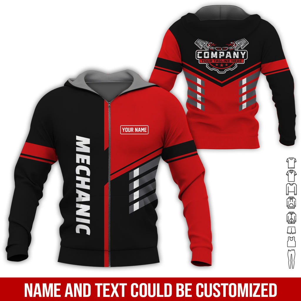 Blisscorners Personalized Work Shirt for Mechanics, Red 3D Printed Uniform for Men, Perfect Gift for Car Lovers and Garage Workers