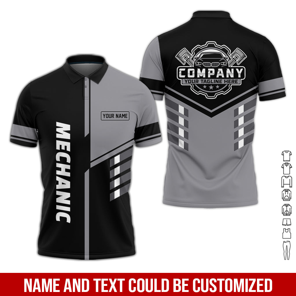 Blisscorners Personalized Work Shirt for Mechanics, Grey 3D Printed Uniform for Men, Perfect Gift for Car Lovers and Garage Workers