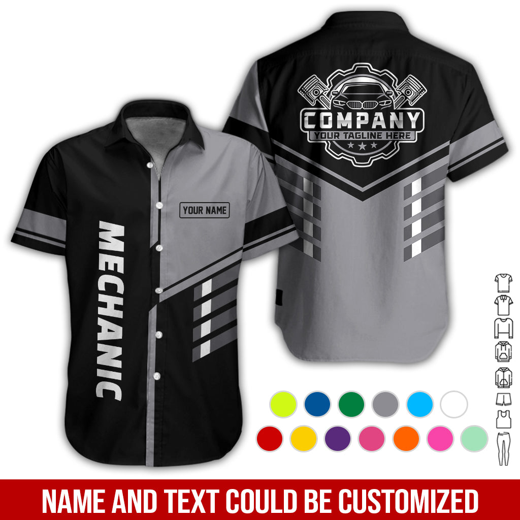 Blisscorners Personalized Work Shirt for Mechanics, Grey 3D Printed Uniform for Men, Perfect Gift for Car Lovers and Garage Workers