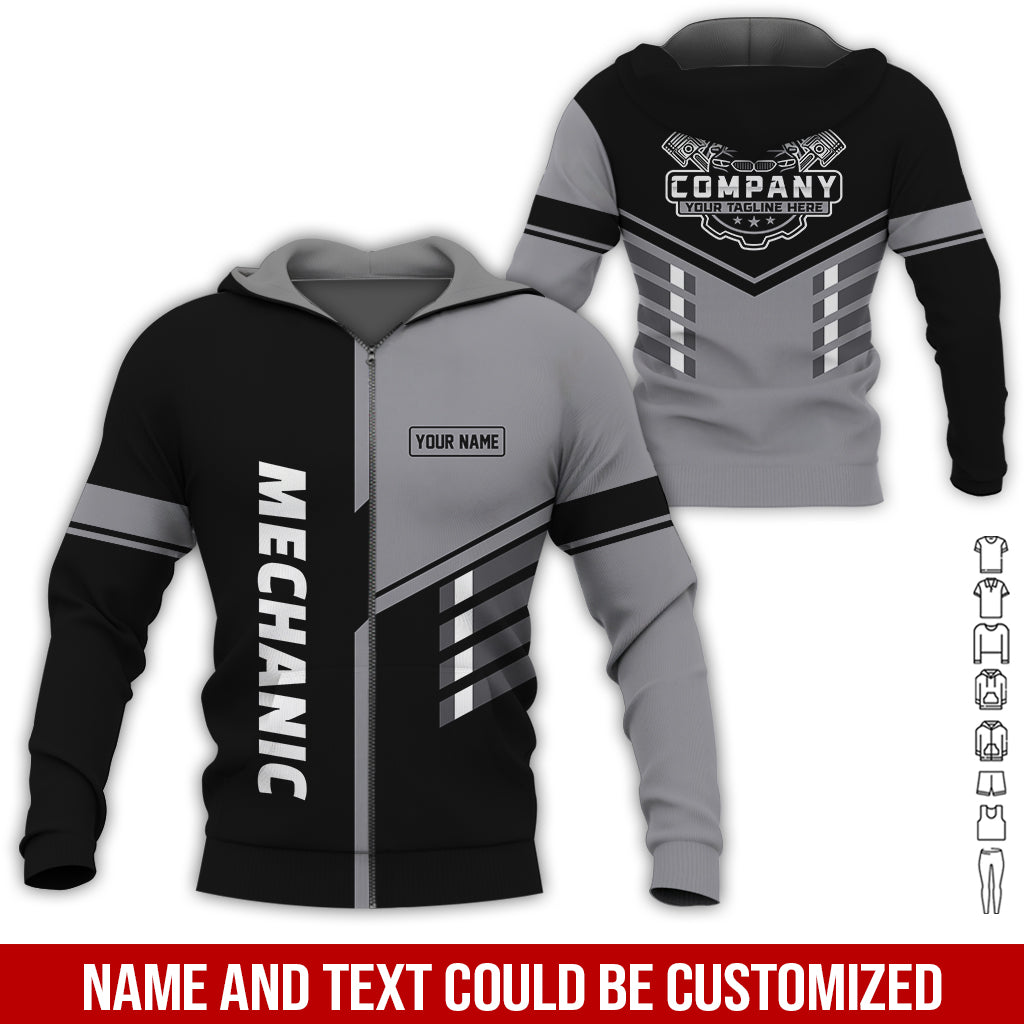 Blisscorners Personalized Work Shirt for Mechanics, Grey 3D Printed Uniform for Men, Perfect Gift for Car Lovers and Garage Workers