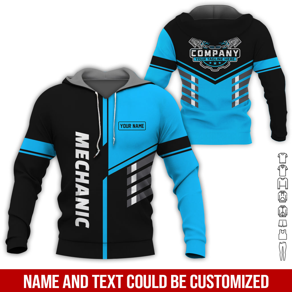 Blisscorners Personalized Work Shirt for Mechanics, Blue 3D Printed Uniform for Men, Perfect Gift for Car Lovers and Garage Workers