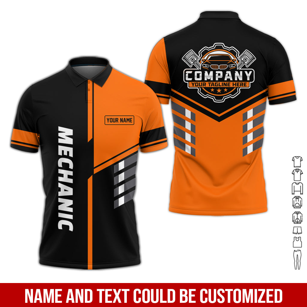 Blisscorners Personalized Work Shirt for Mechanics, Orange 3D Printed Uniform for Men, Perfect Gift for Car Lovers and Garage Workers