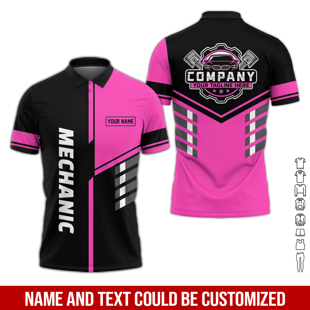 Blisscorners Personalized Work Shirt for Mechanics, Pink 3D Printed Uniform for Men, Perfect Gift for Car Lovers and Garage Workers