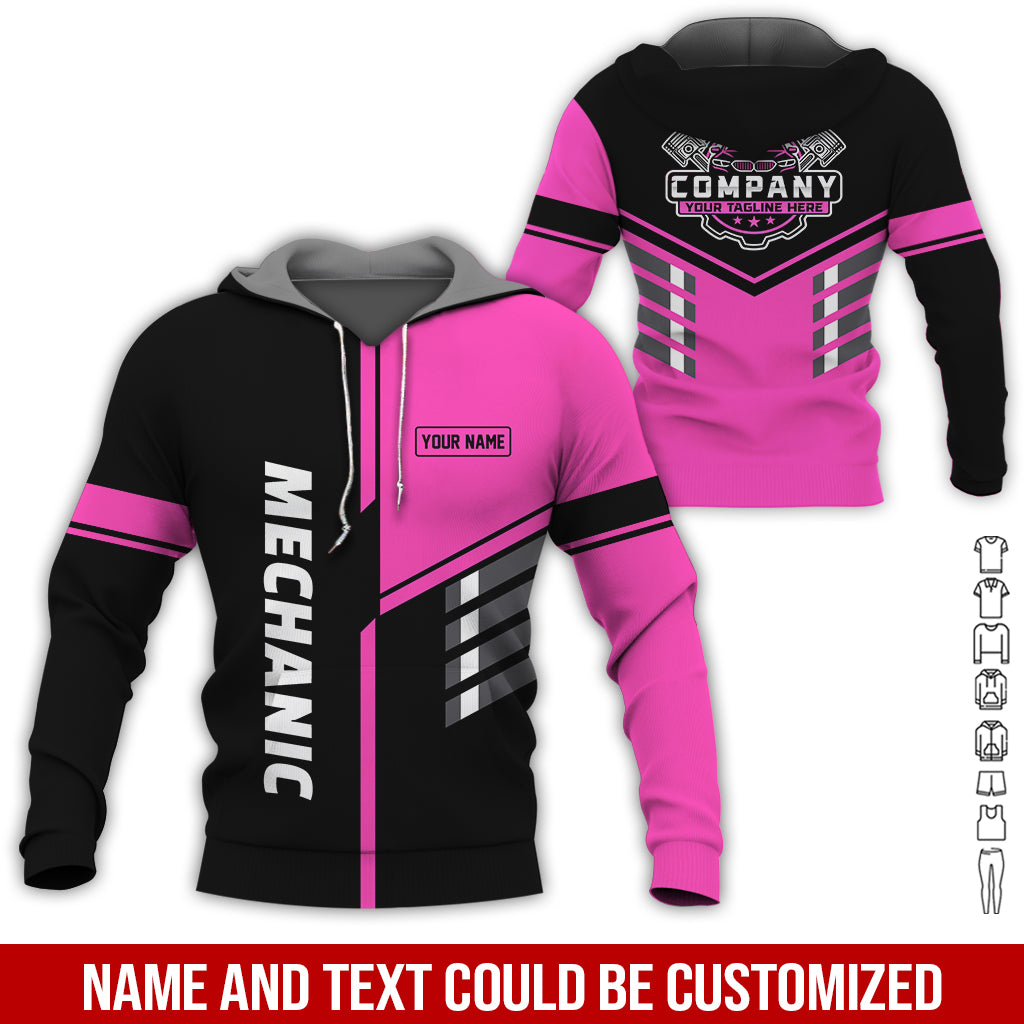 Blisscorners Personalized Work Shirt for Mechanics, Pink 3D Printed Uniform for Men, Perfect Gift for Car Lovers and Garage Workers