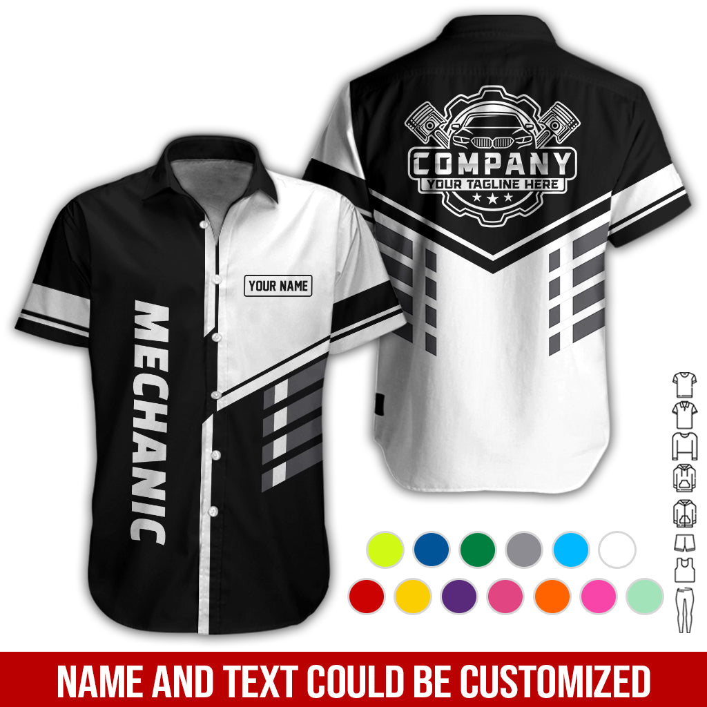 Blisscorners Personalized Work Shirt for Mechanics, White 3D Printed Uniform for Men, Perfect Gift for Car Lovers and Garage Workers
