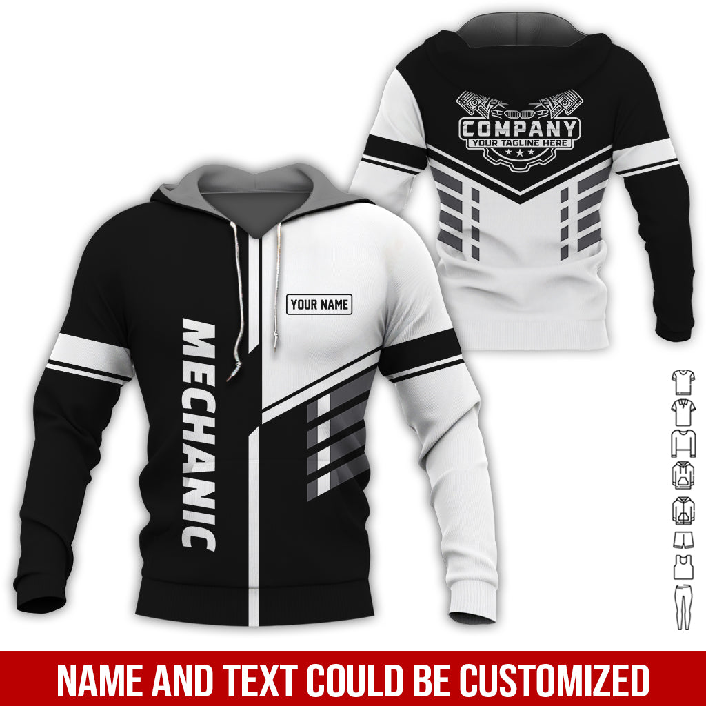 Blisscorners Personalized Work Shirt for Mechanics, White 3D Printed Uniform for Men, Perfect Gift for Car Lovers and Garage Workers