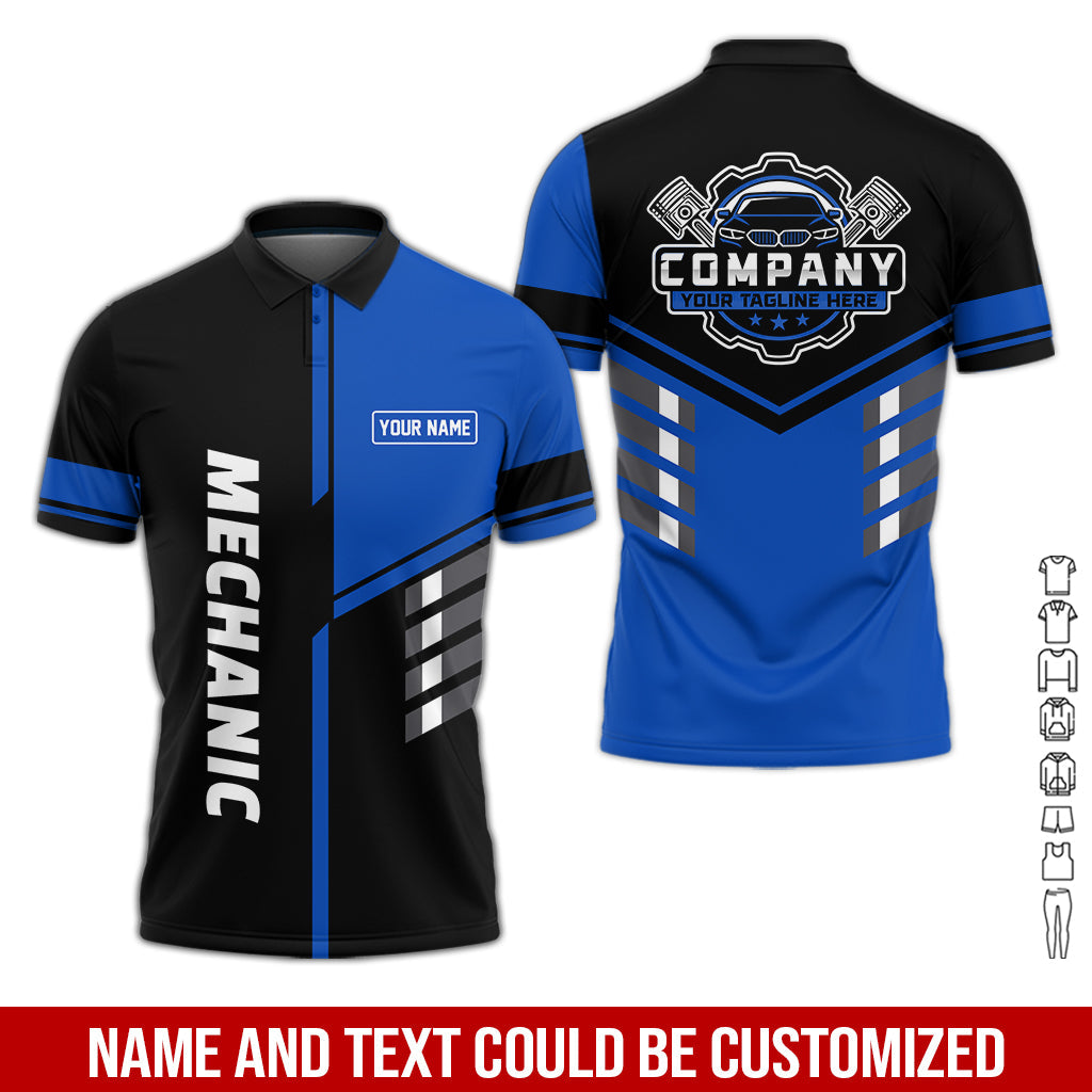Blisscorners Personalized Work Shirt for Mechanics, Navy 3D Printed Uniform for Men, Perfect Gift for Car Lovers and Garage Workers