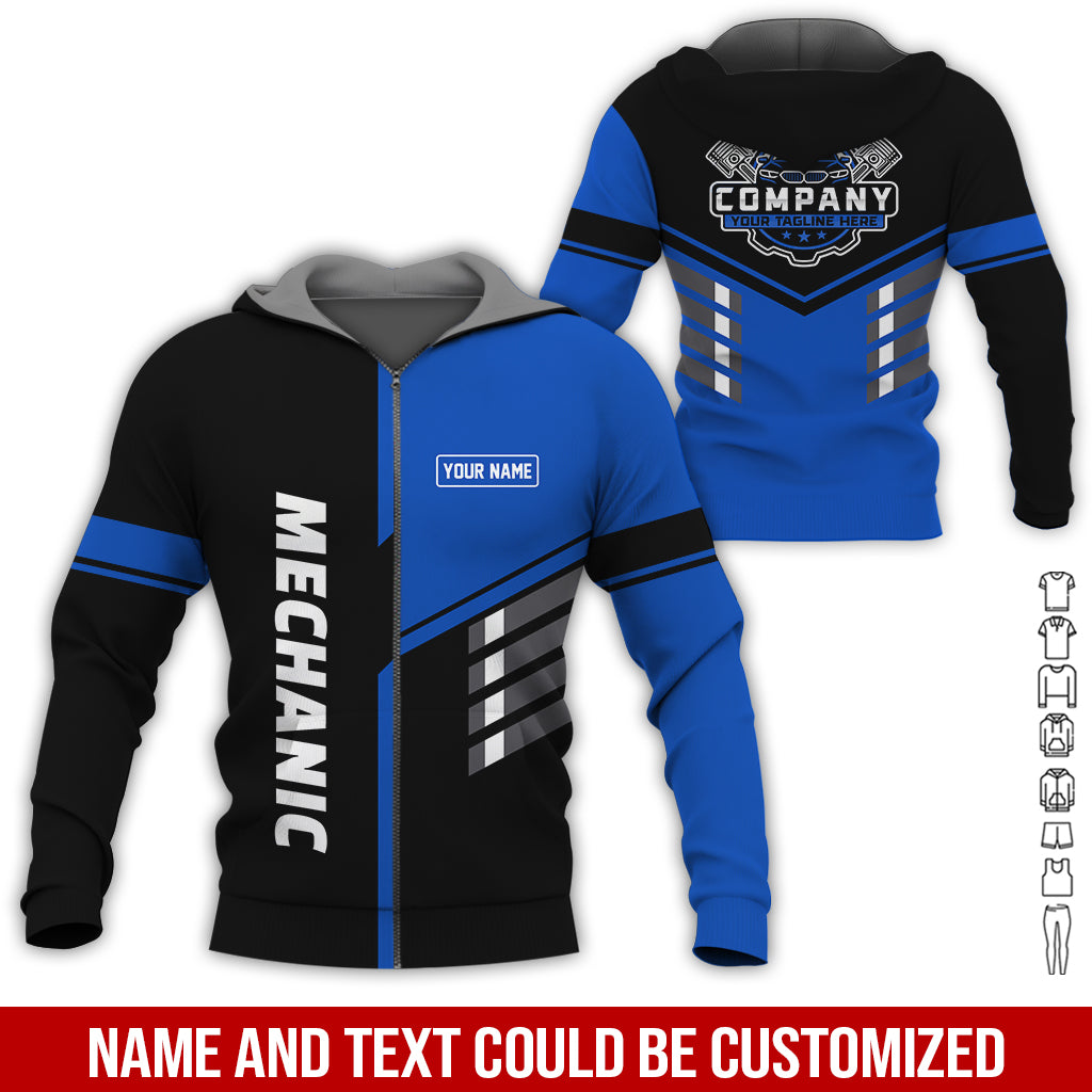 Blisscorners Personalized Work Shirt for Mechanics, Navy 3D Printed Uniform for Men, Perfect Gift for Car Lovers and Garage Workers