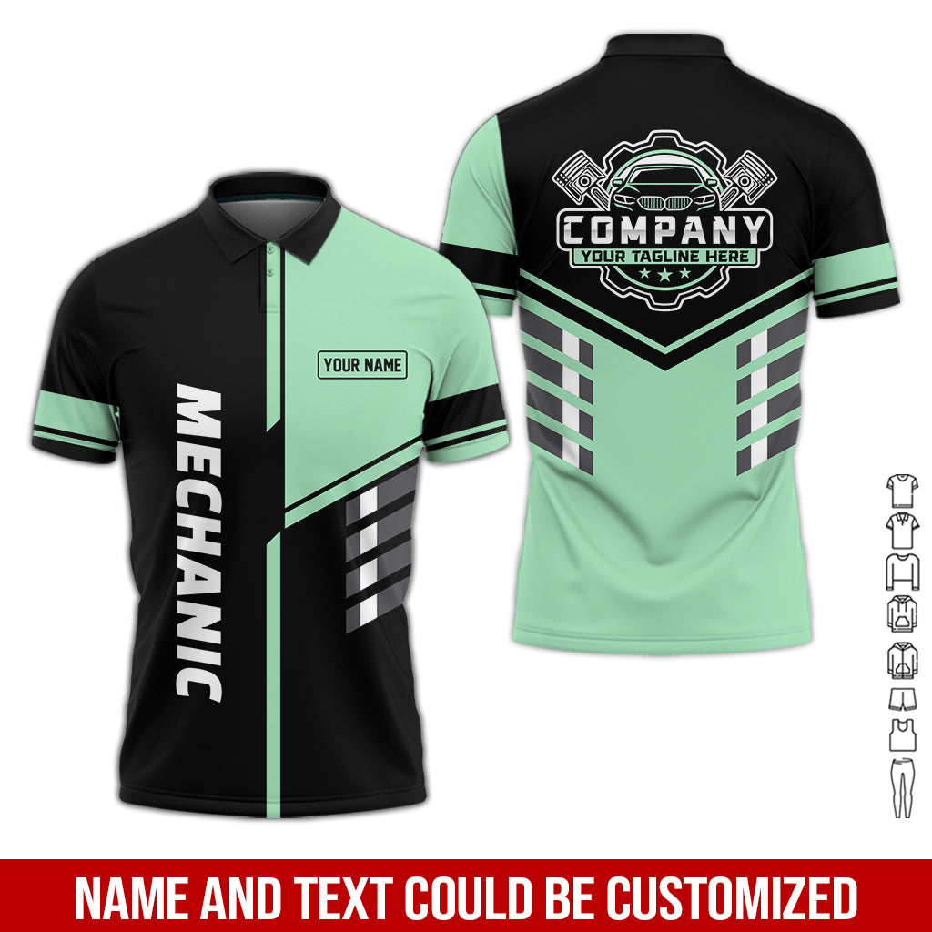 Blisscorners Personalized Work Shirt for Mechanics, Seafoam 3D Printed Uniform for Men, Perfect Gift for Car Lovers and Garage Workers