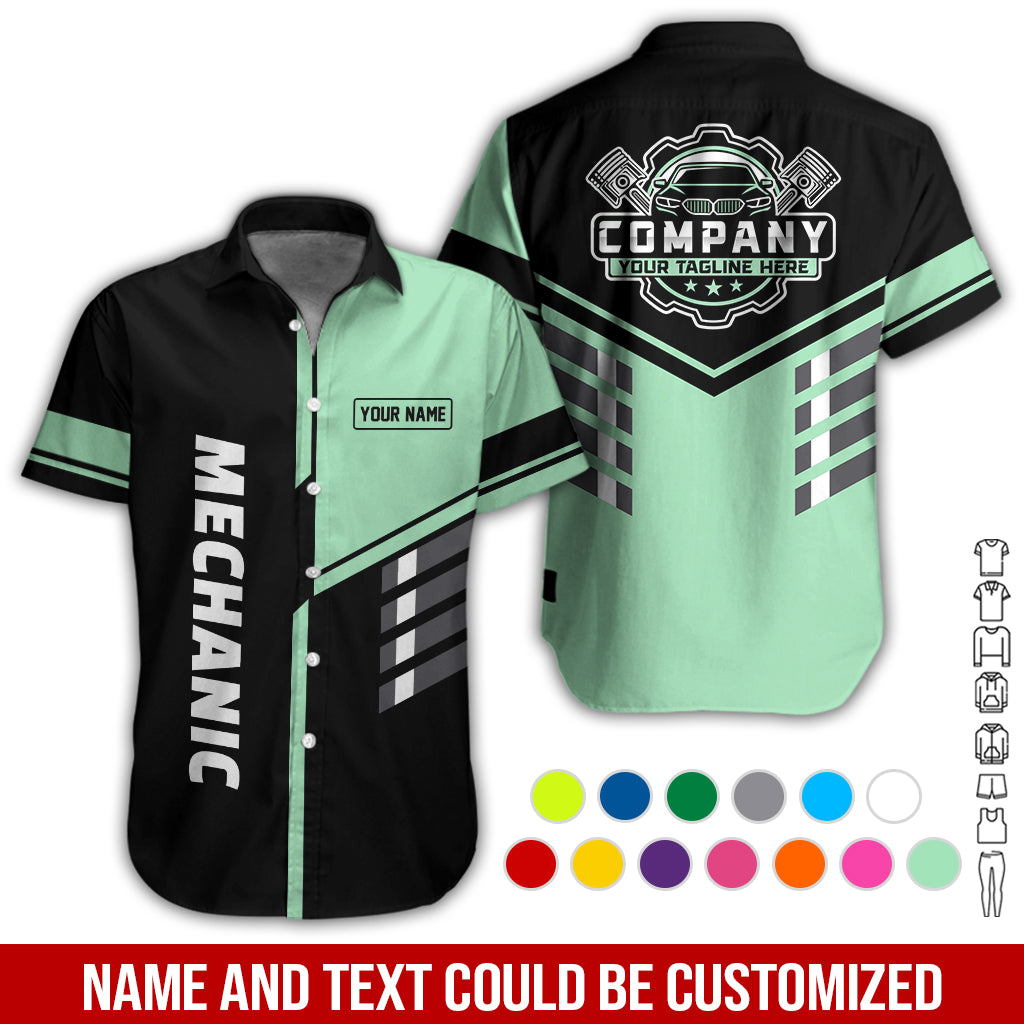 Blisscorners Personalized Work Shirt for Mechanics, Seafoam 3D Printed Uniform for Men, Perfect Gift for Car Lovers and Garage Workers