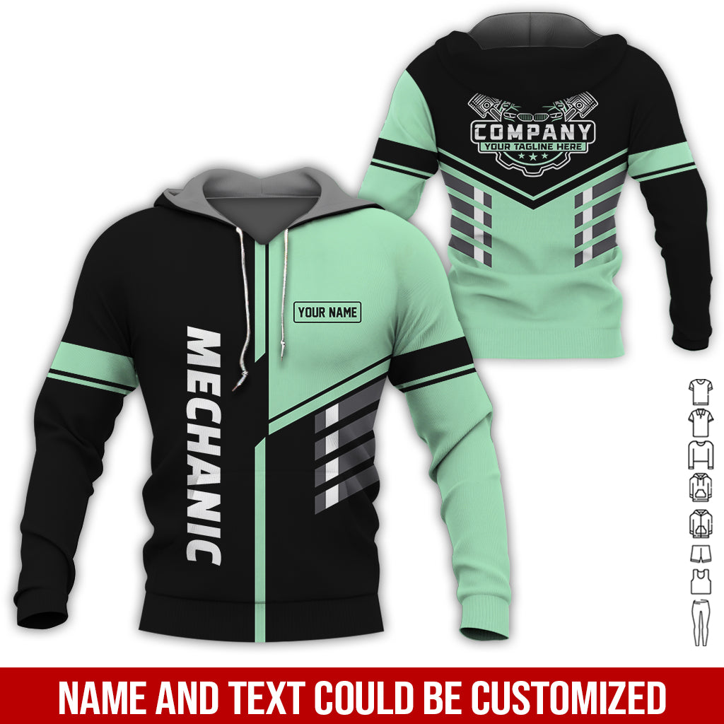 Blisscorners Personalized Work Shirt for Mechanics, Seafoam 3D Printed Uniform for Men, Perfect Gift for Car Lovers and Garage Workers