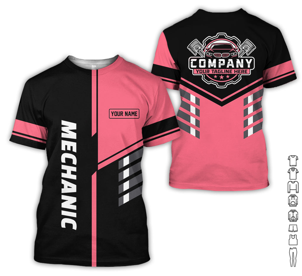 Blisscorners Personalized Work Shirt for Mechanics, Neon Pink 3D Printed Uniform for Men, Perfect Gift for Car Lovers and Garage Workers