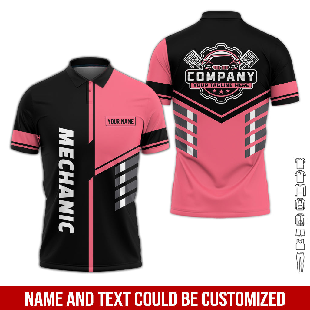 Blisscorners Personalized Work Shirt for Mechanics, Neon Pink 3D Printed Uniform for Men, Perfect Gift for Car Lovers and Garage Workers