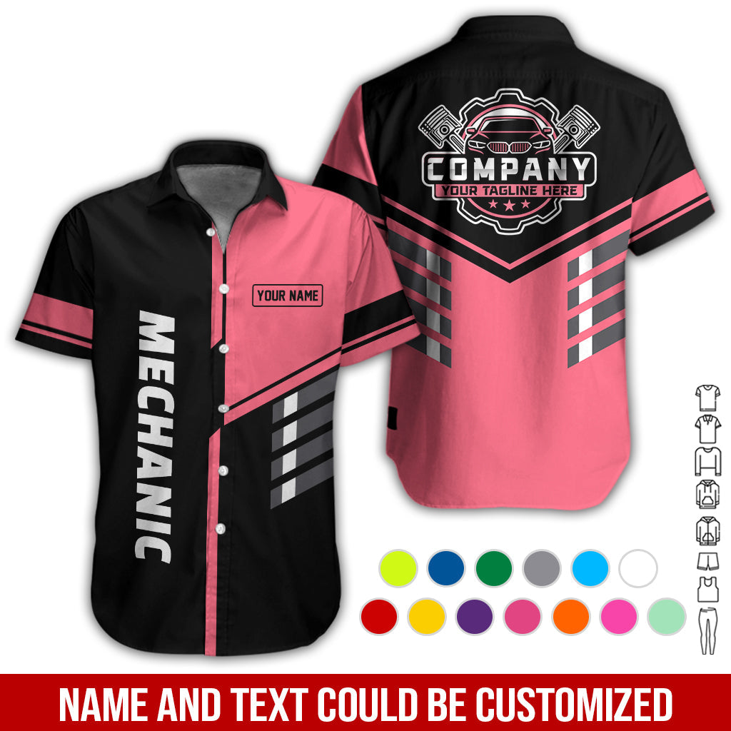 Blisscorners Personalized Work Shirt for Mechanics, Neon Pink 3D Printed Uniform for Men, Perfect Gift for Car Lovers and Garage Workers
