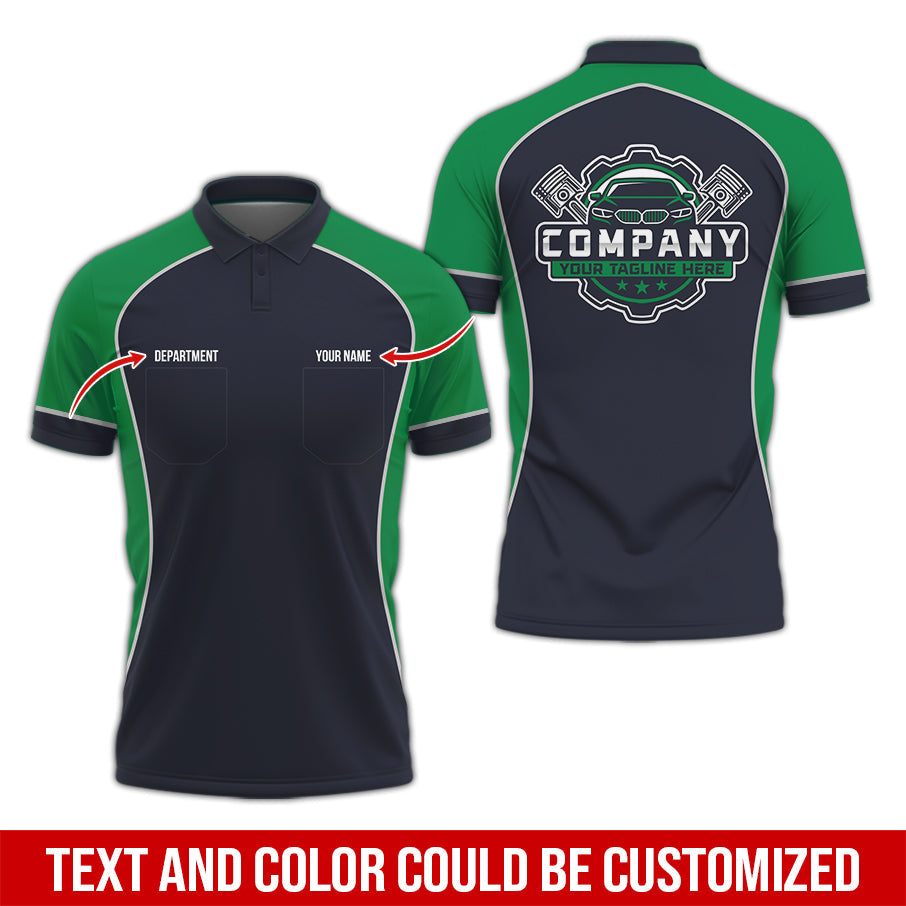 Blisscorners Custom Name Mechanic Shirt for Men, Personalized Garage Workwear Print, Great Gift for Auto Techs, Green Mechanic T-Shirt
