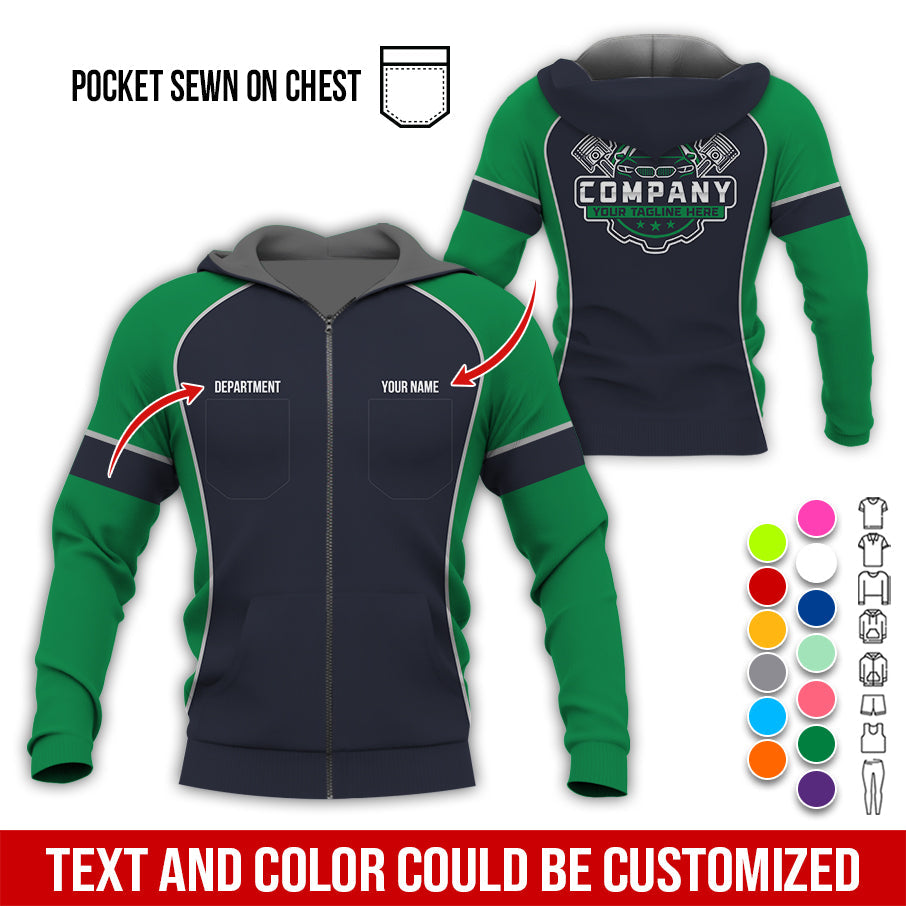 Blisscorners Custom Name Mechanic Shirt for Men, Personalized Garage Workwear Print, Great Gift for Auto Techs, Green Mechanic T-Shirt