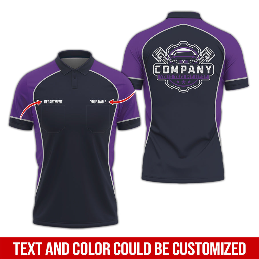 Blisscorners Custom Name Mechanic Shirt for Men, Personalized Garage Workwear Print, Great Gift for Auto Techs, Purple Mechanic T-Shirt