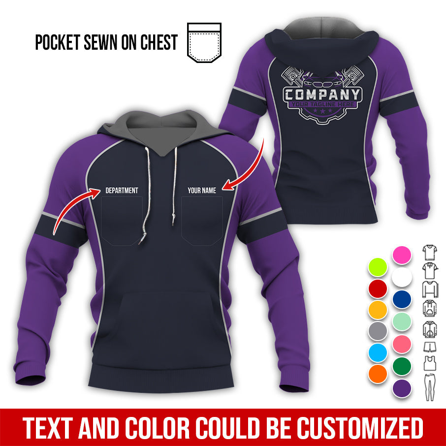 Blisscorners Custom Name Mechanic Shirt for Men, Personalized Garage Workwear Print, Great Gift for Auto Techs, Purple Mechanic T-Shirt