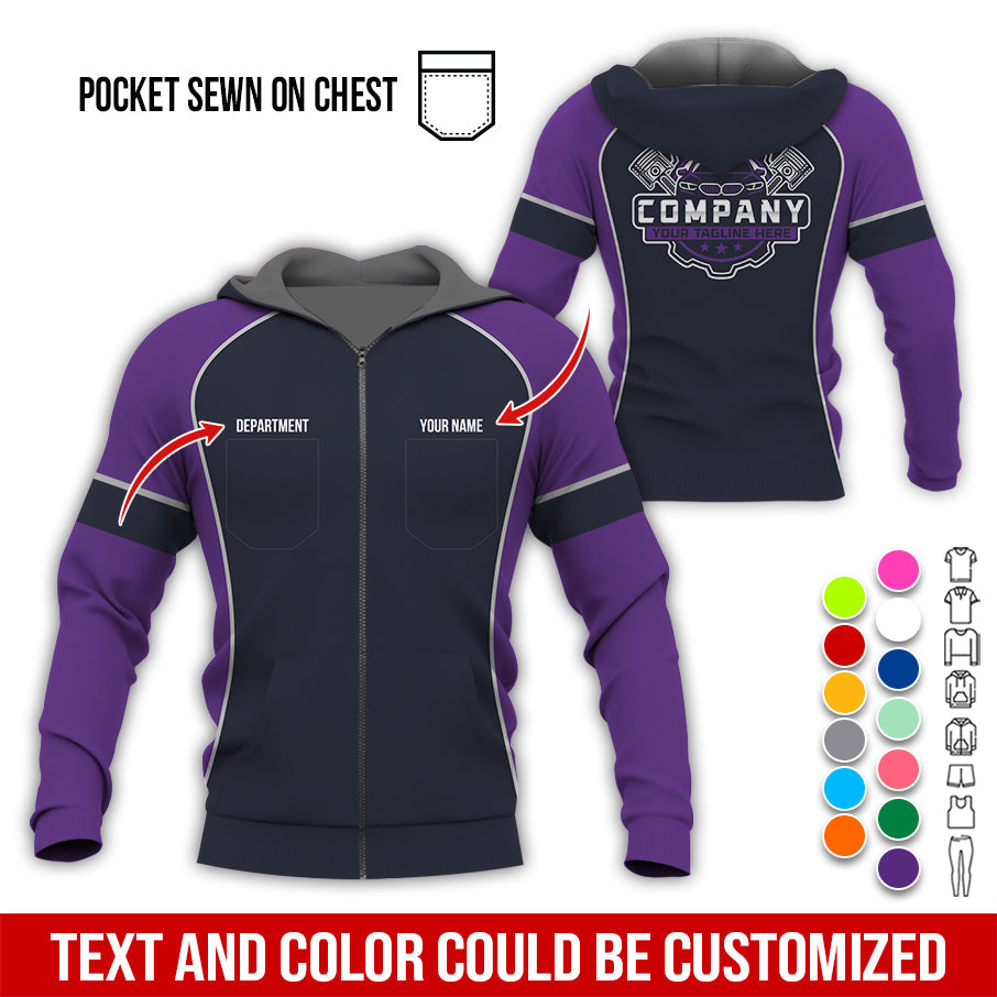 Blisscorners Custom Name Mechanic Shirt for Men, Personalized Garage Workwear Print, Great Gift for Auto Techs, Purple Mechanic T-Shirt