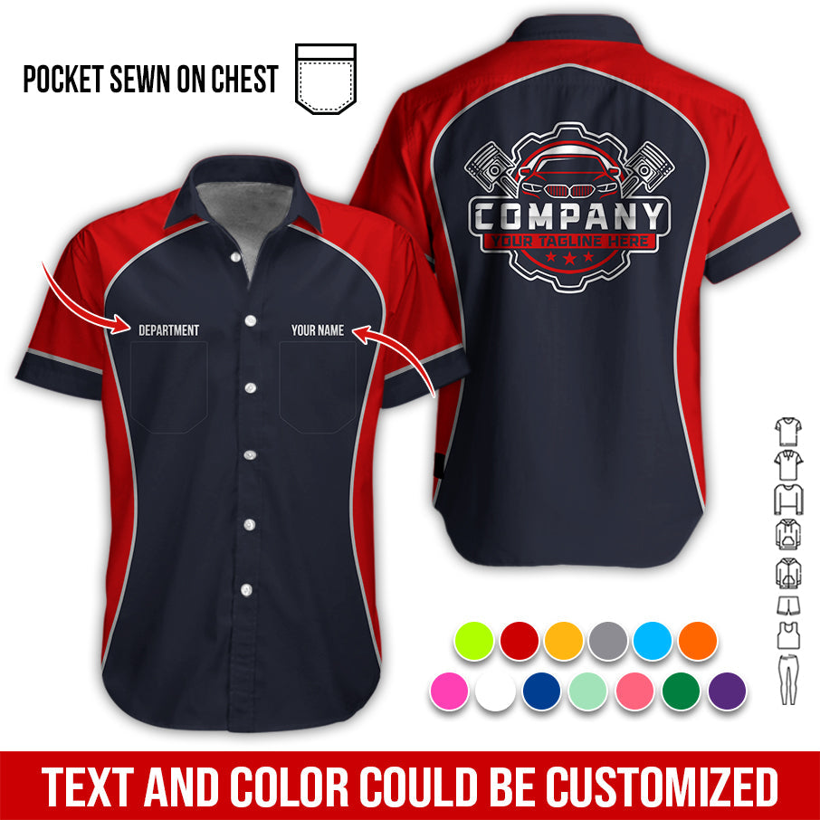 Blisscorners Custom Name Mechanic Shirt for Men, Personalized Garage Workwear Print, Great Gift for Auto Techs, Red Mechanic T-Shirt