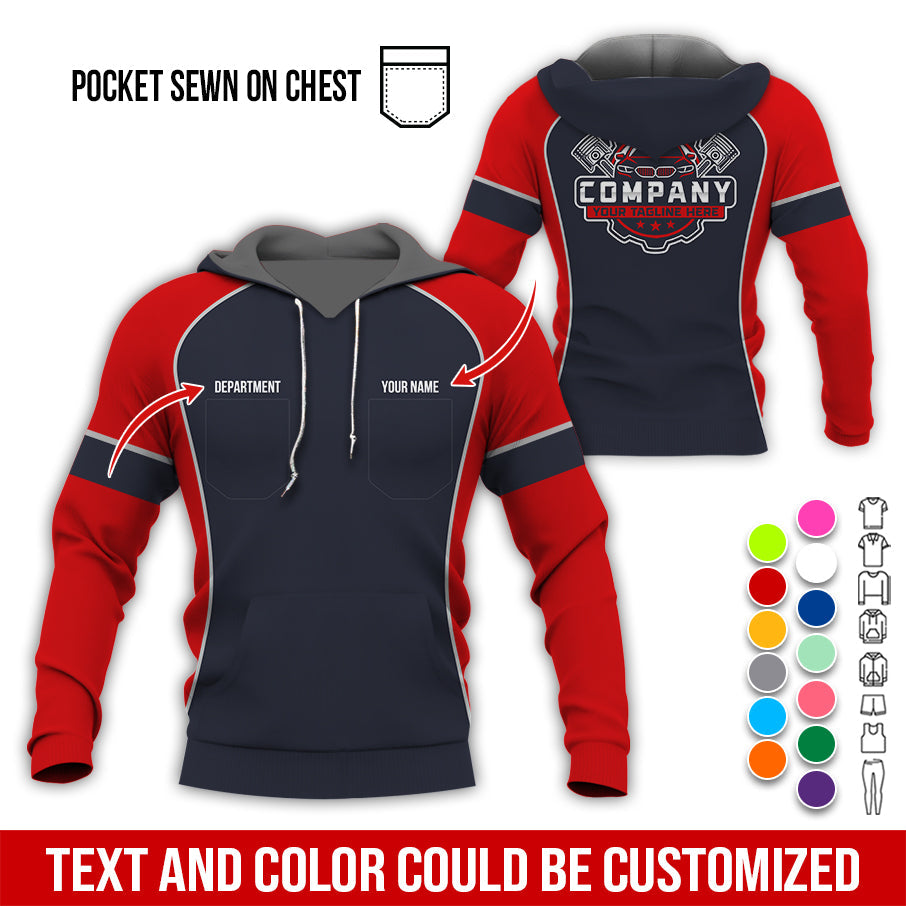 Blisscorners Custom Name Mechanic Shirt for Men, Personalized Garage Workwear Print, Great Gift for Auto Techs, Red Mechanic T-Shirt