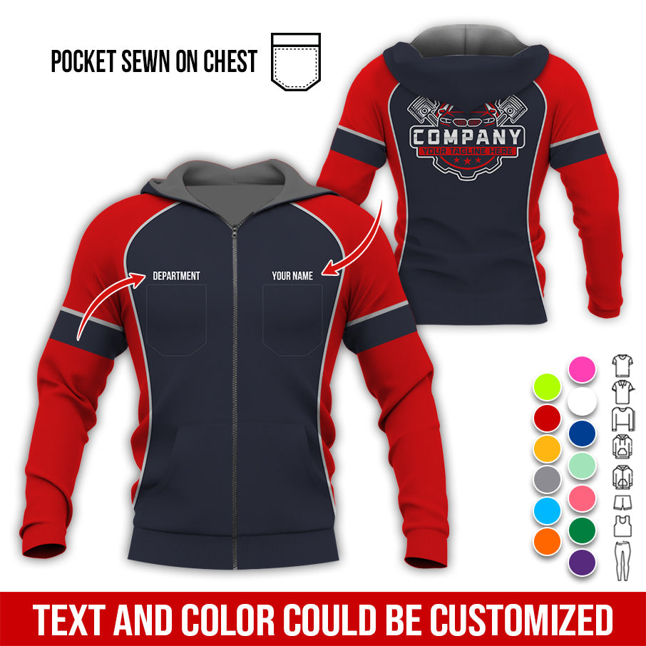 Blisscorners Custom Name Mechanic Shirt for Men, Personalized Garage Workwear Print, Great Gift for Auto Techs, Red Mechanic T-Shirt