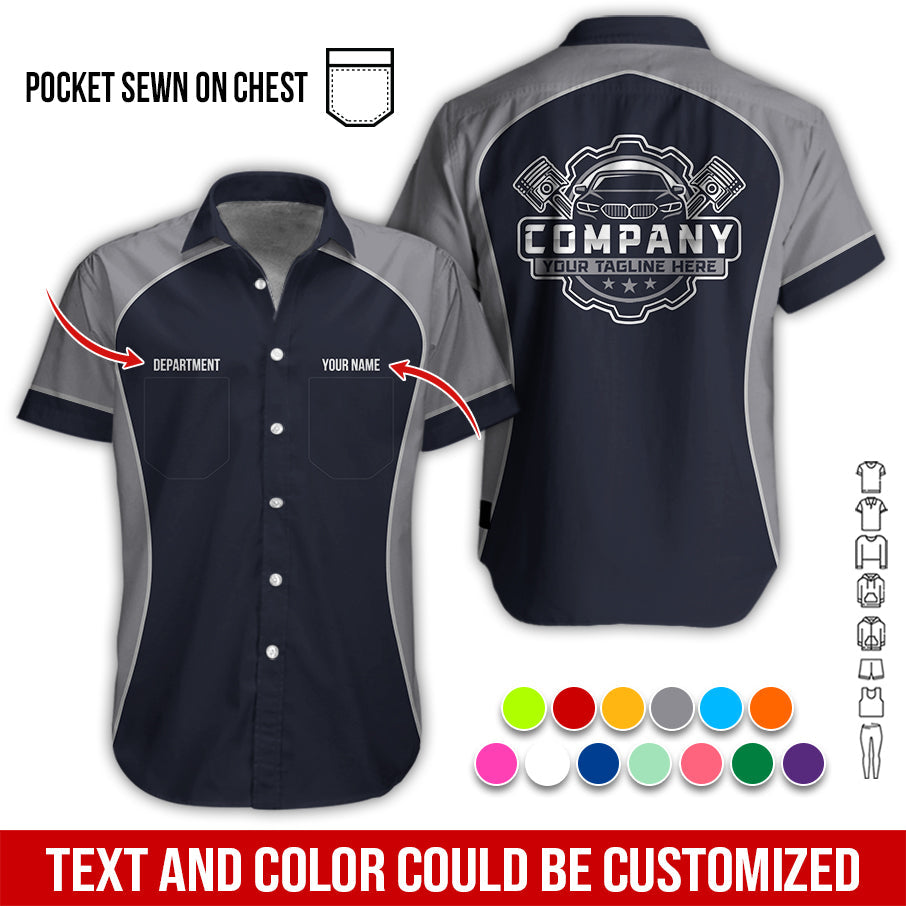 Blisscorners Custom Name Mechanic Shirt for Men, Personalized Garage Workwear Print, Great Gift for Auto Techs, Grey Mechanic T-Shirt