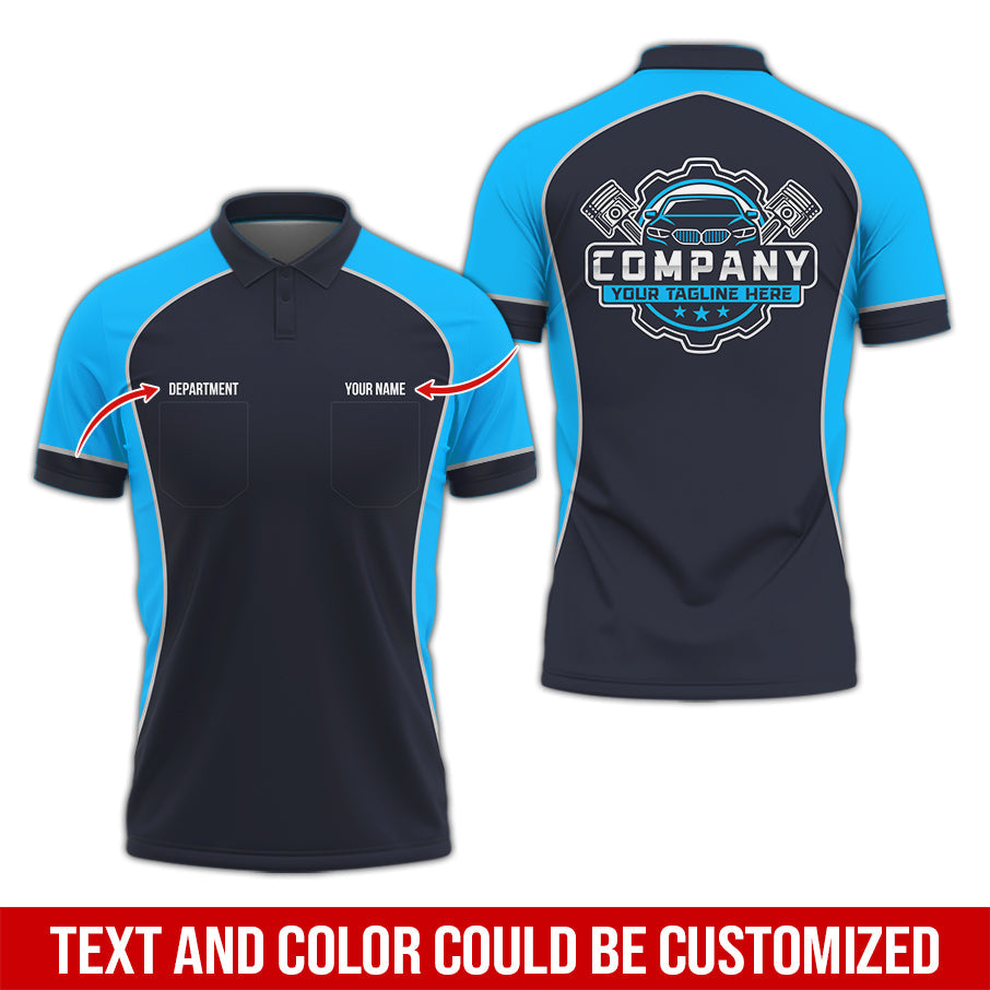 Blisscorners Custom Name Mechanic Shirt for Men, Personalized Garage Workwear Print, Great Gift for Auto Techs, Blue Mechanic T-Shirt