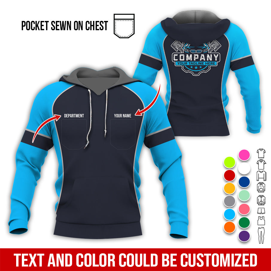 Blisscorners Custom Name Mechanic Shirt for Men, Personalized Garage Workwear Print, Great Gift for Auto Techs, Blue Mechanic T-Shirt