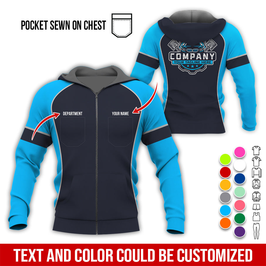 Blisscorners Custom Name Mechanic Shirt for Men, Personalized Garage Workwear Print, Great Gift for Auto Techs, Blue Mechanic T-Shirt