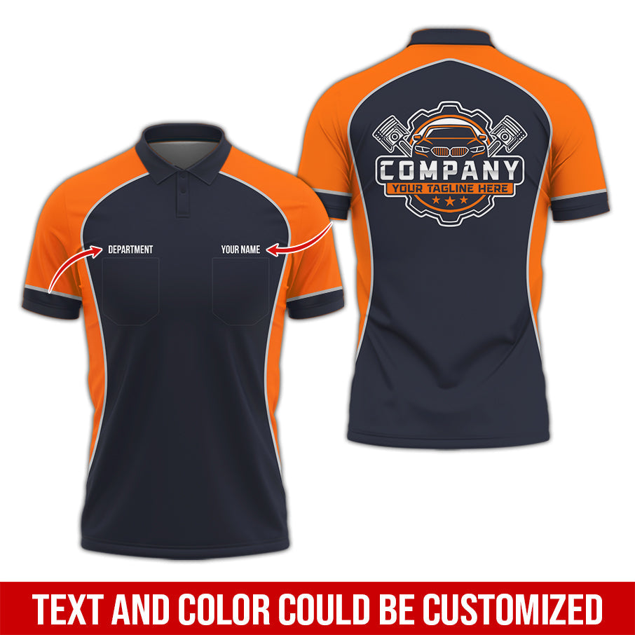 Blisscorners Custom Name Mechanic Shirt for Men, Personalized Garage Workwear Print, Great Gift for Auto Techs, Orange Mechanic T-Shirt