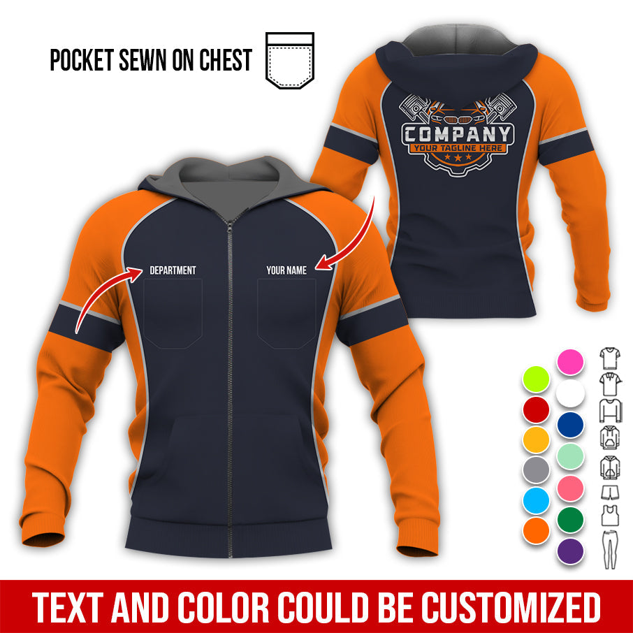 Blisscorners Custom Name Mechanic Shirt for Men, Personalized Garage Workwear Print, Great Gift for Auto Techs, Orange Mechanic T-Shirt