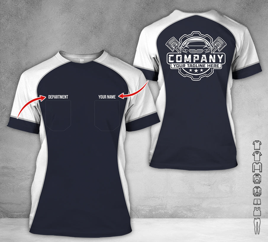 Blisscorners Custom Name Mechanic Shirt for Men, Personalized Garage Workwear Print, Great Gift for Auto Techs, White Mechanic T-Shirt