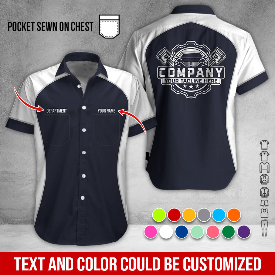 Blisscorners Custom Name Mechanic Shirt for Men, Personalized Garage Workwear Print, Great Gift for Auto Techs, White Mechanic T-Shirt